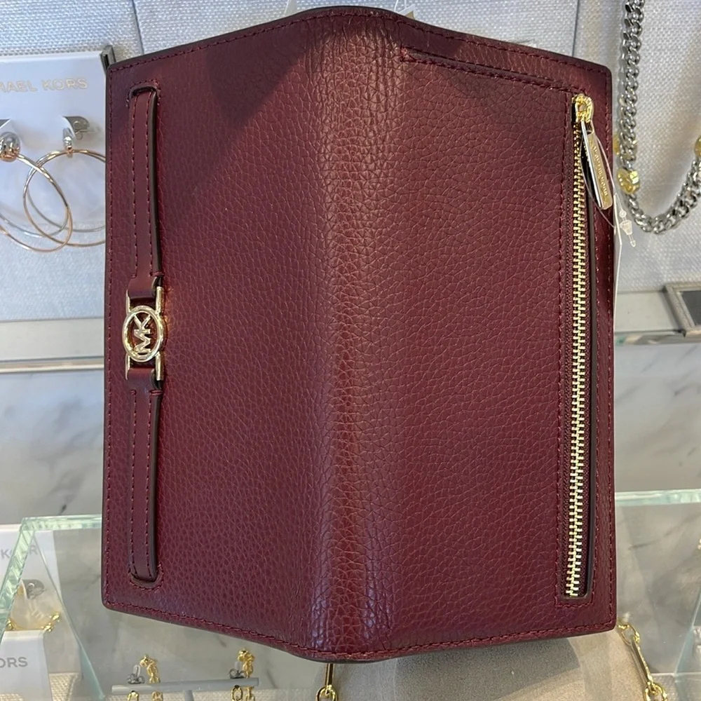 Michael Kors Reed Large Bifold Pebbled Leather Snap Wallet Card Case  Oxblood
